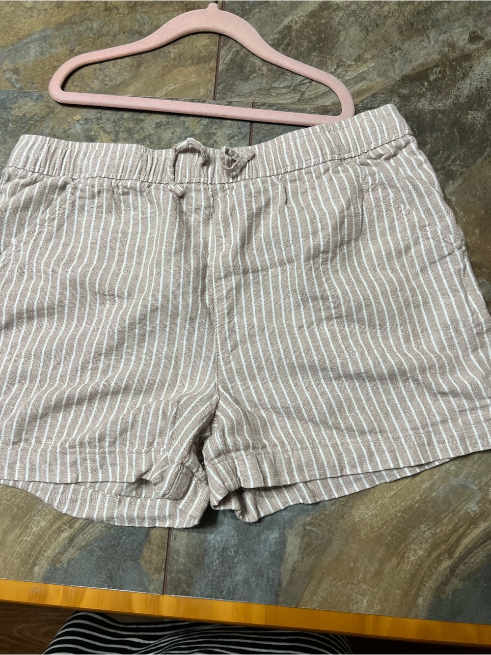 Striped Lightweight Drawstring kids Shorts in Taupe